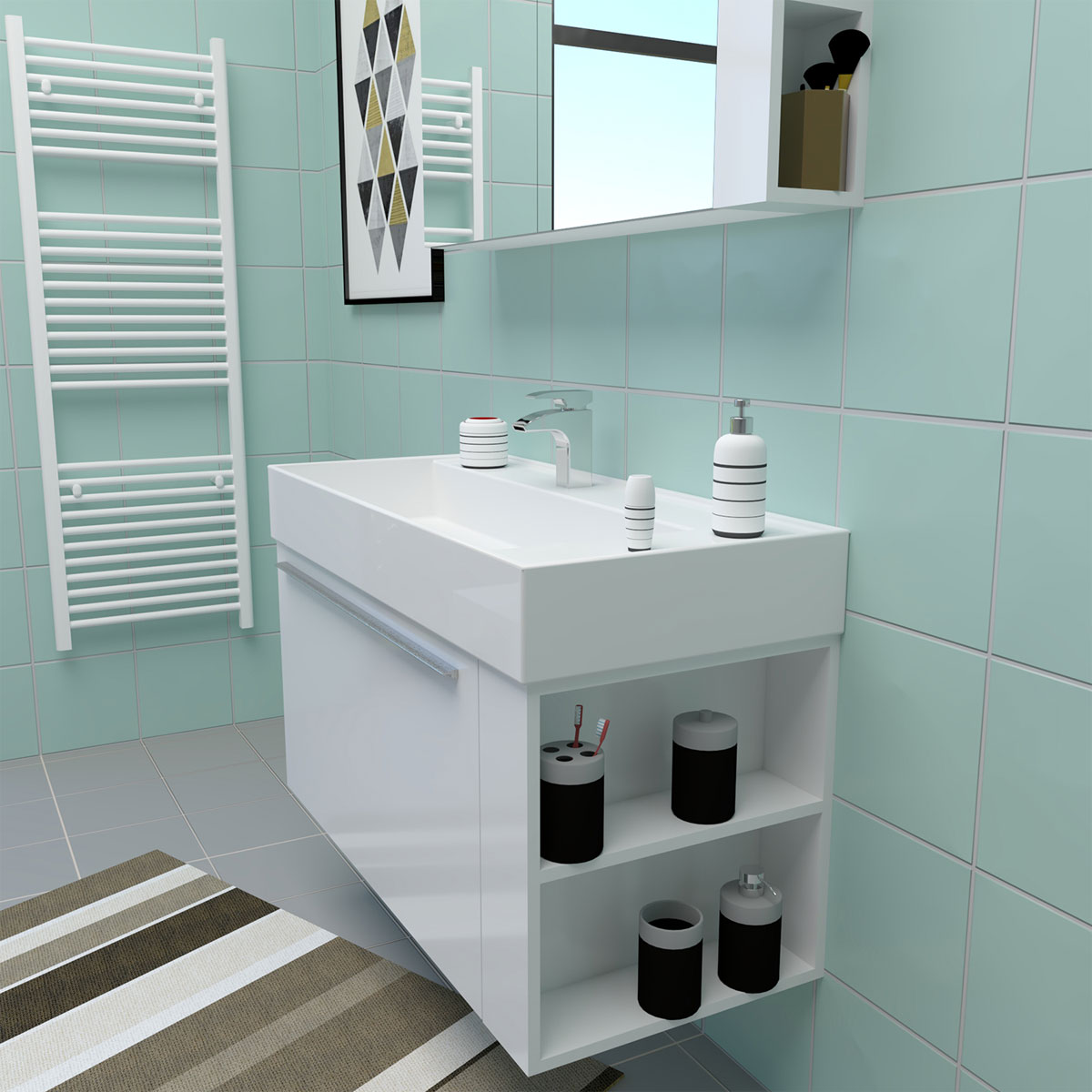 Progetto Idea Stella Badmöbel DOMUS 100 weiß mit Spiegelschrank und Lampe Bild 4