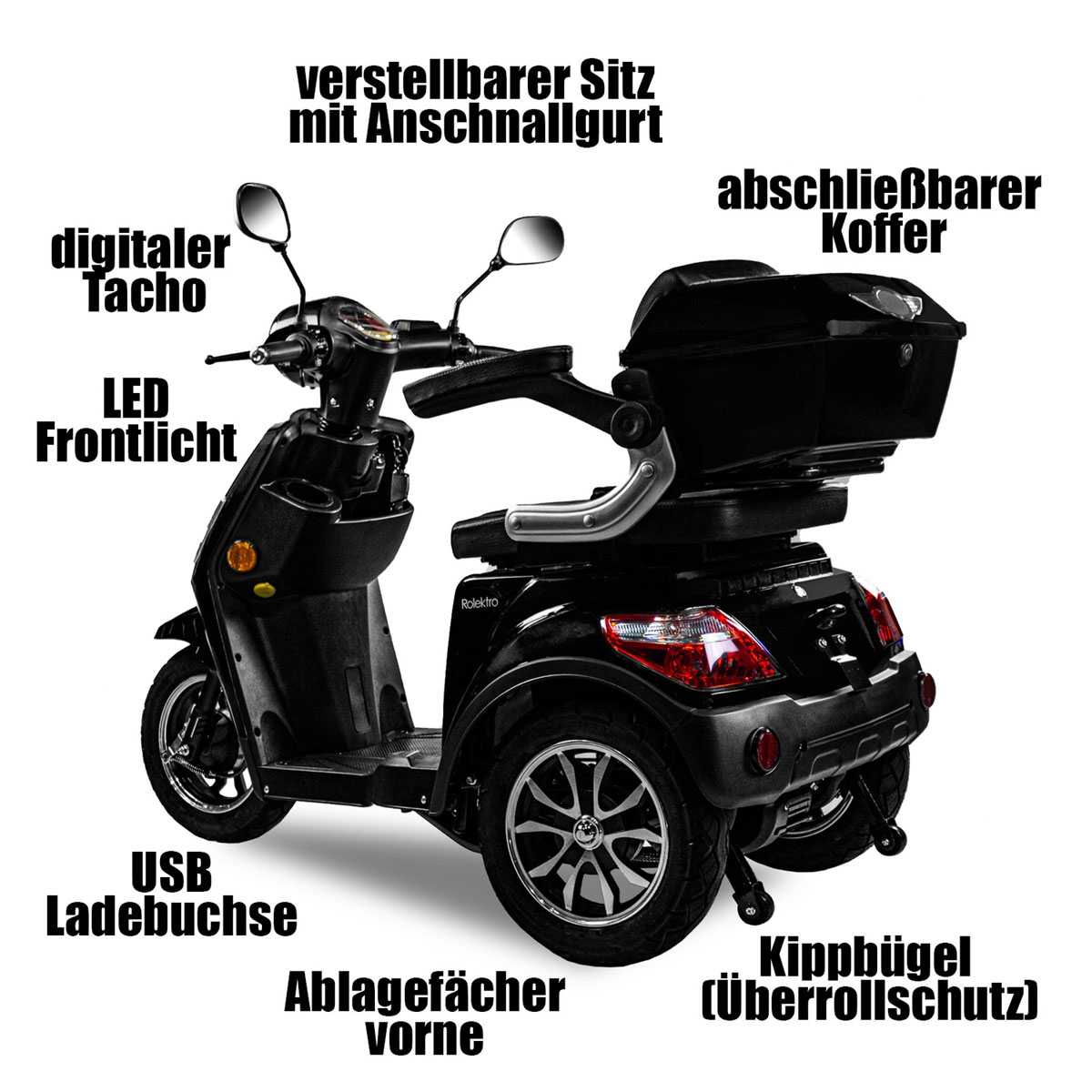 Rolektro E-Dreiradroller „25 V.3“ 1000 W, schwarz Bild 3