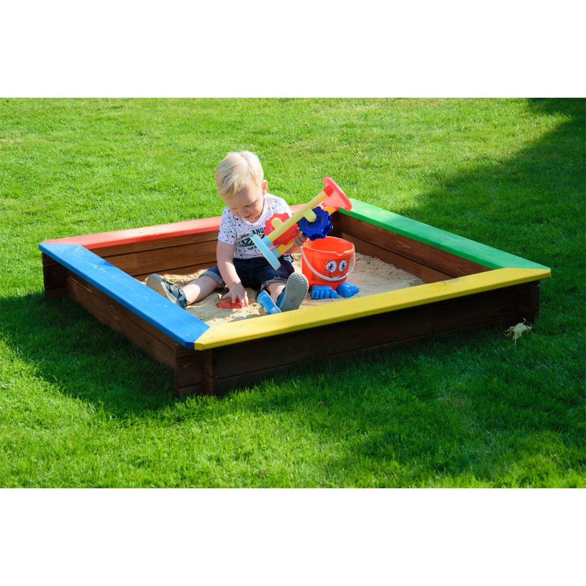 dobar Sandkasten mit Sitzflächen 117 x 18 x 117 cm mehrfarbig Bild 5