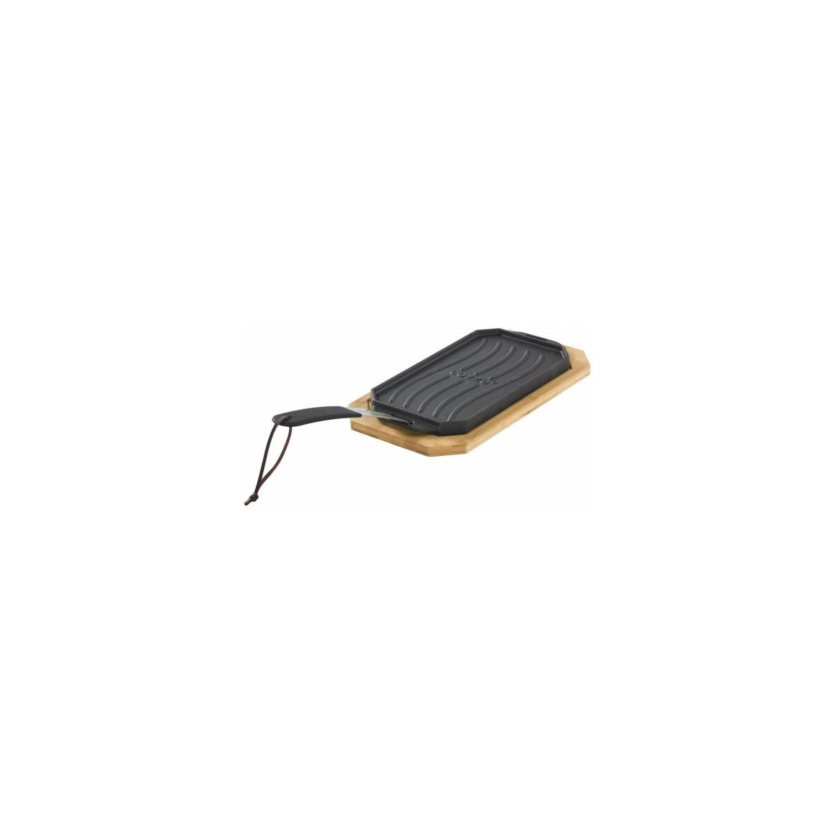COZZE Steakpfanne gusseiserne Pfanne mit Servierbrett 16,5 x 33 cm wendbare mit glattern/gerrilltem Boden