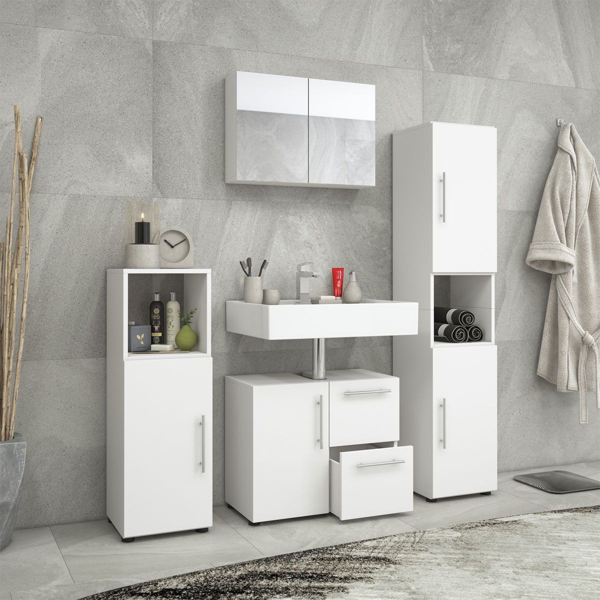 Badset Flandu mit Spiegelschrank weiß Bild 3