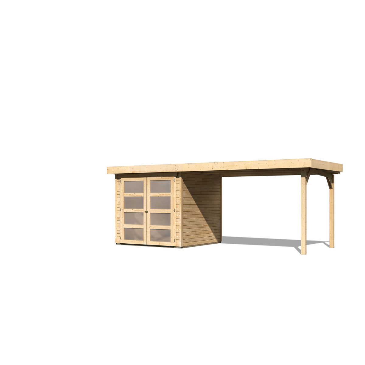 Karibu Gartenhaus Glücksburg 4 mit Anbaudach naturbelassen