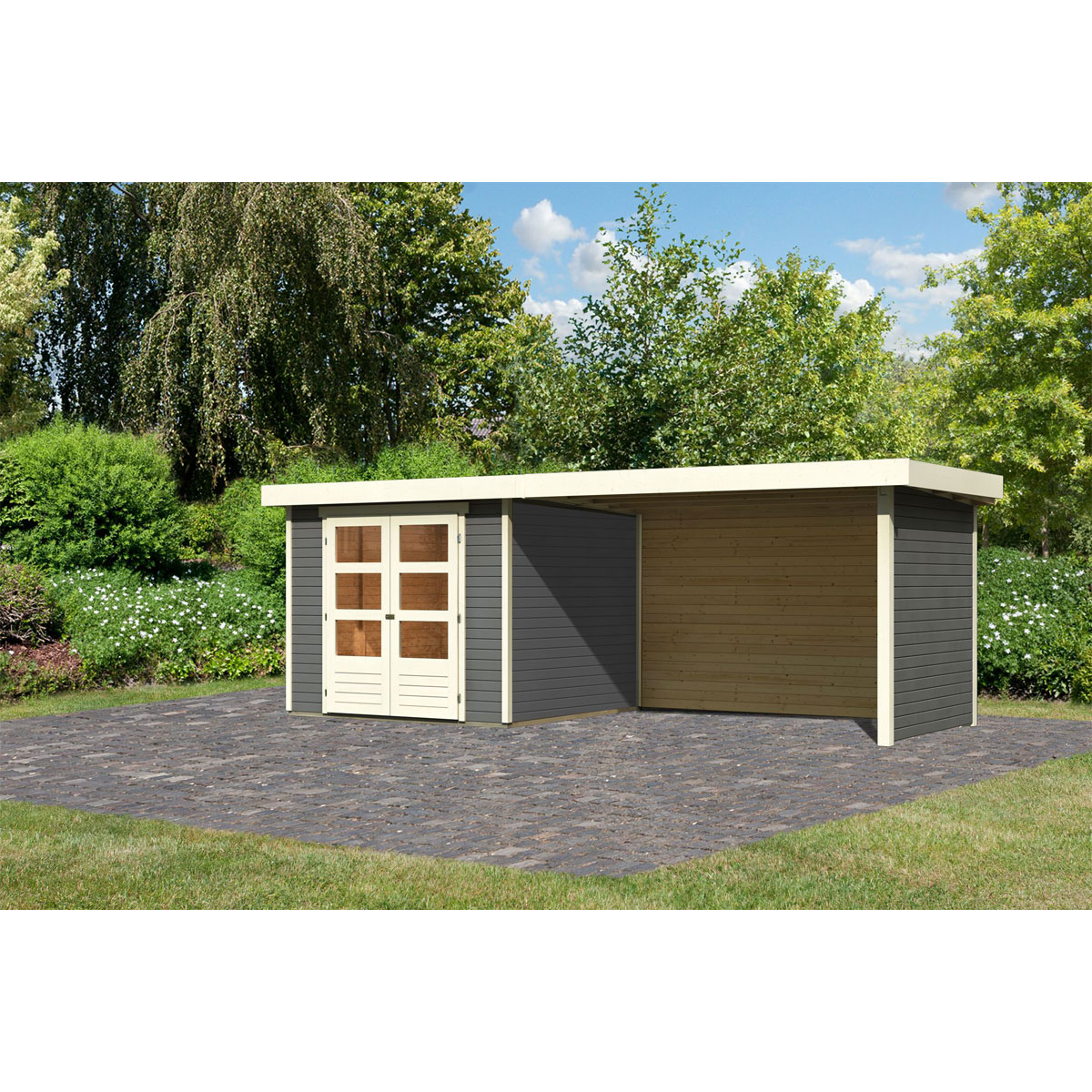 Karibu BBH Askola Set mit Anbaudach terragrau