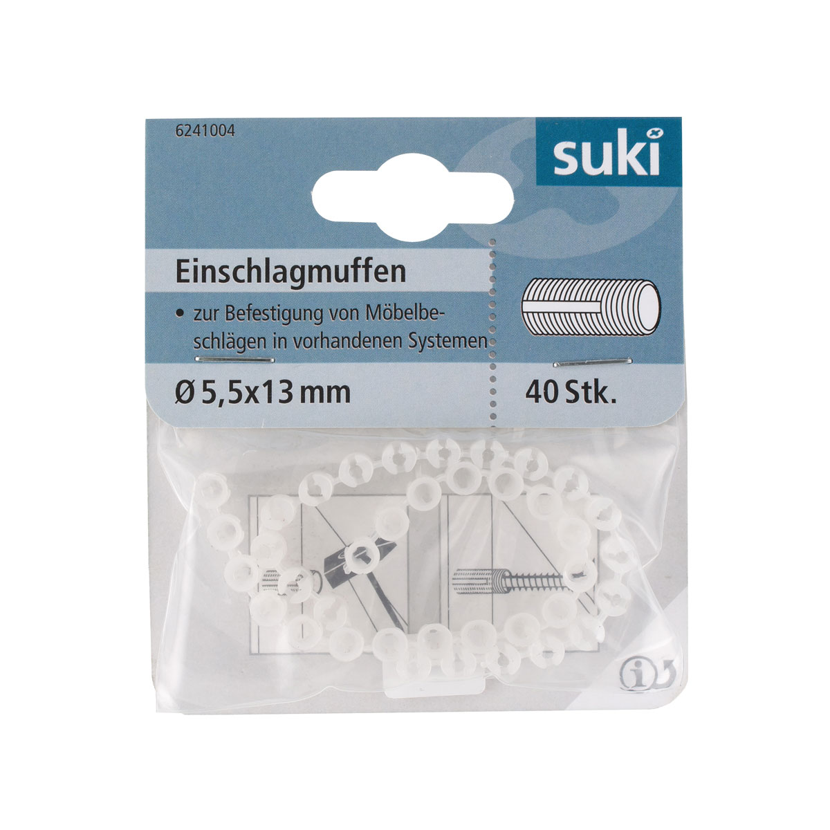 Suki Einschlagmuffe Kunststoff Durchmesser 5,5 x 13 mm 40 Stück
