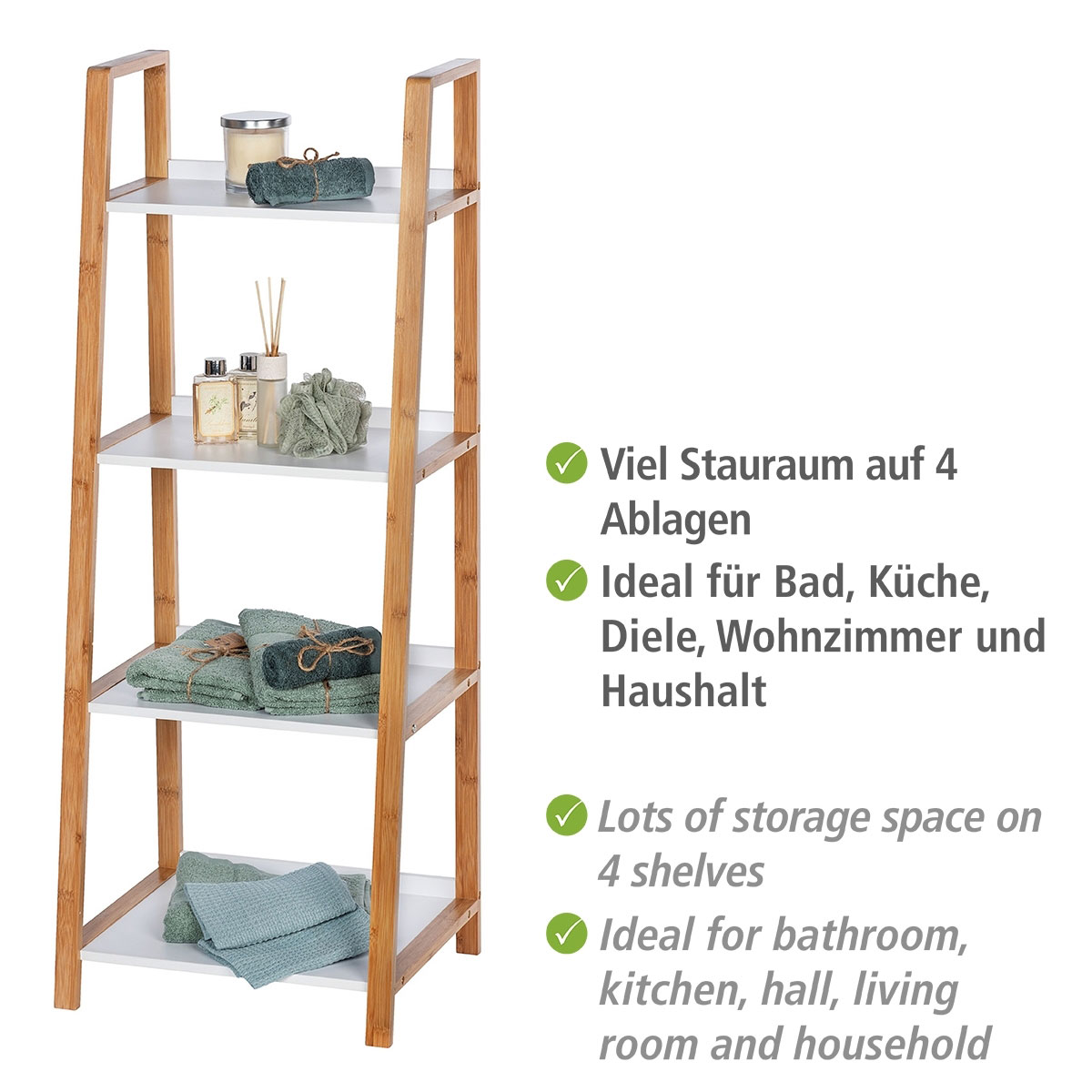 Wenko  Regal Finja aus Bambus mit 4 Etagen 43 x 112 x 36 cm Bild 2