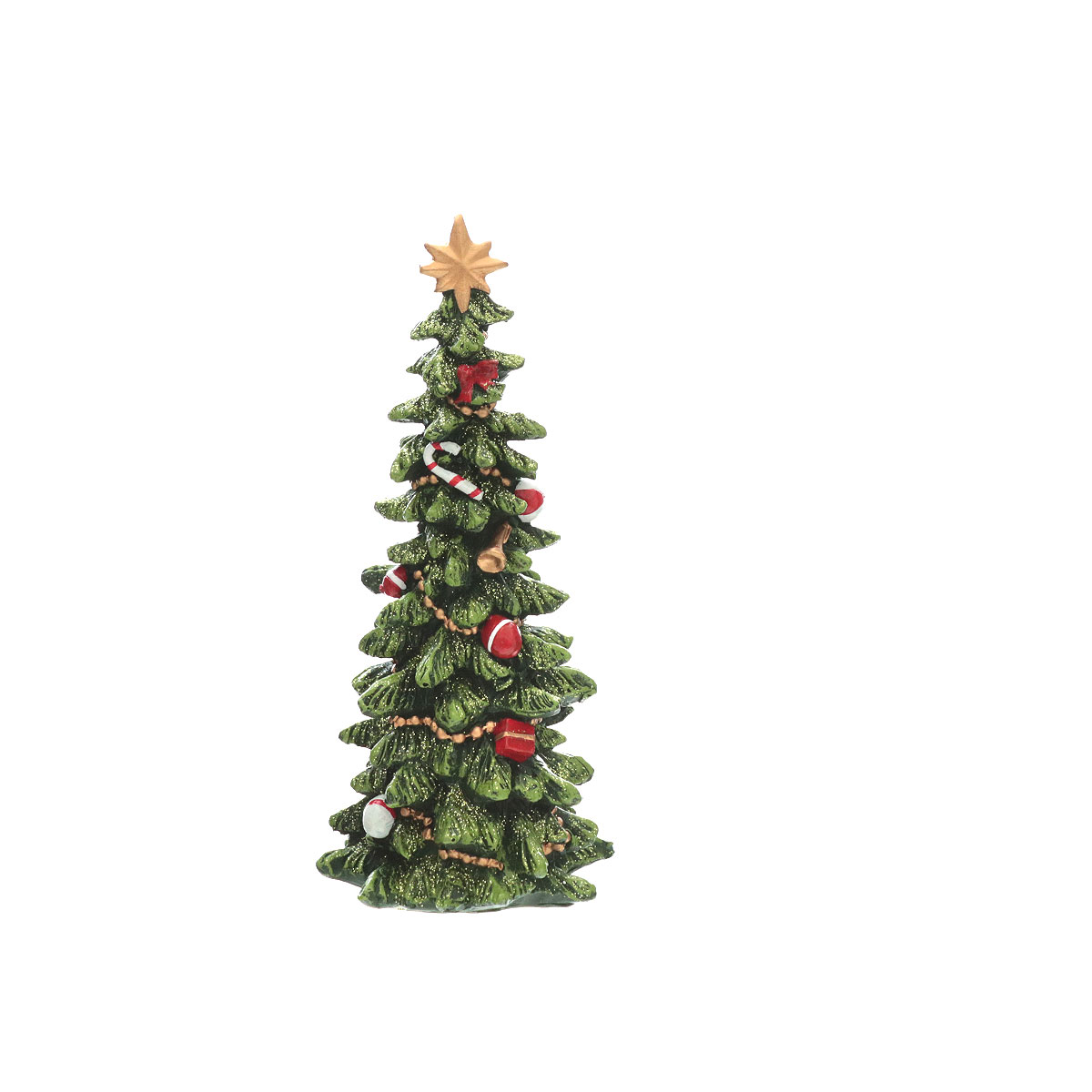 Weihnachtsbaum Polyresin grün/rot/gold mit Glitzer Durchmesser 8,5 cm H 19,5 cm