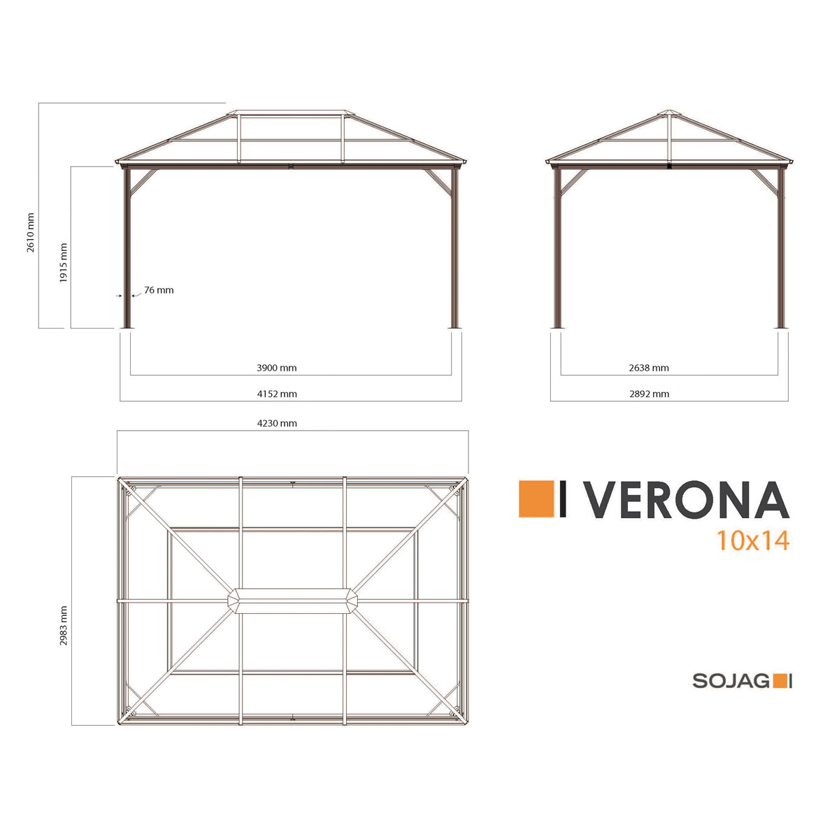 Sojag Pavillon Verona 1014 inkl. Moskitonetz 298,3x422,5x261cm Anthrazit Bild 10