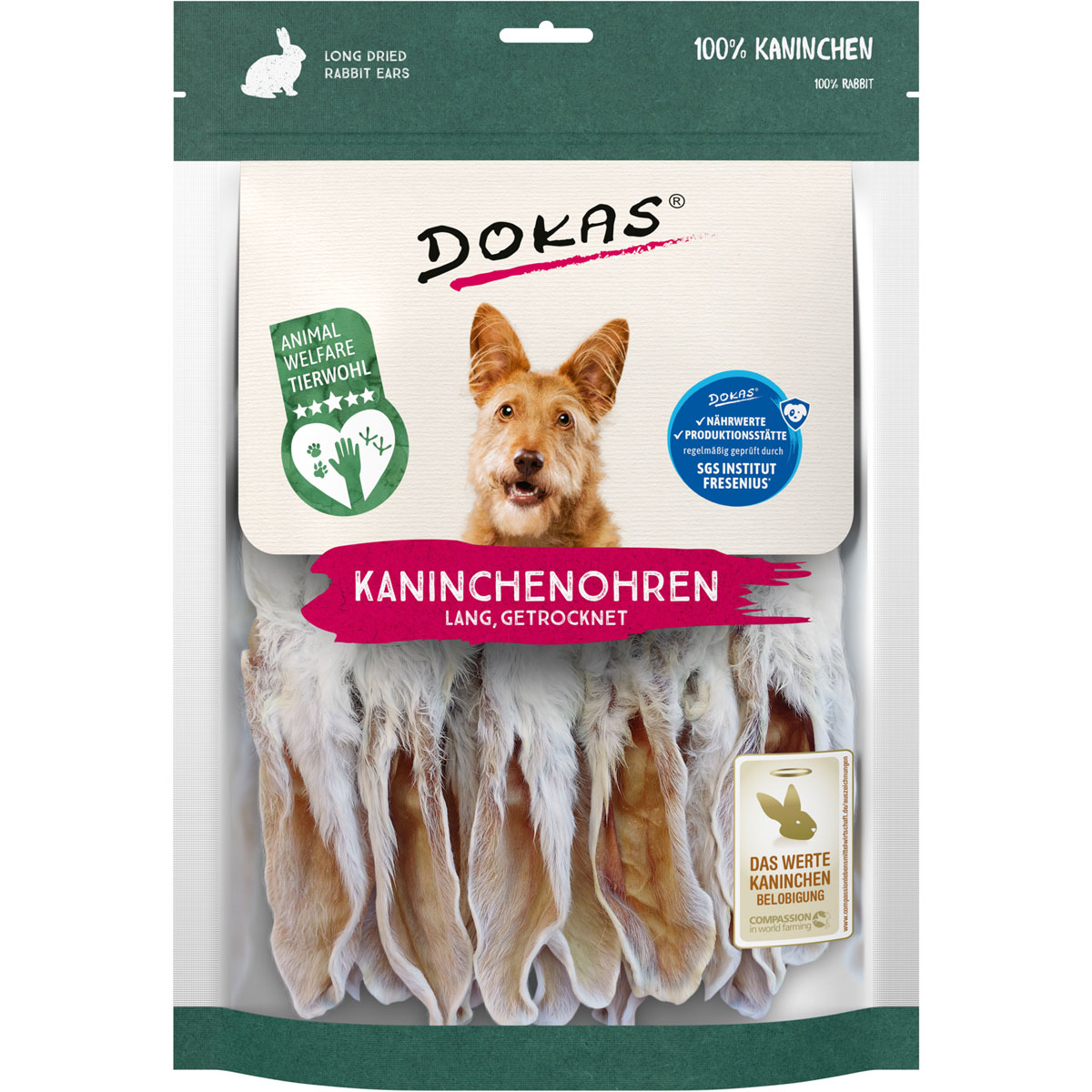 Dokas Kausnack Kaninchenohren mit Fell getrocknet 180g