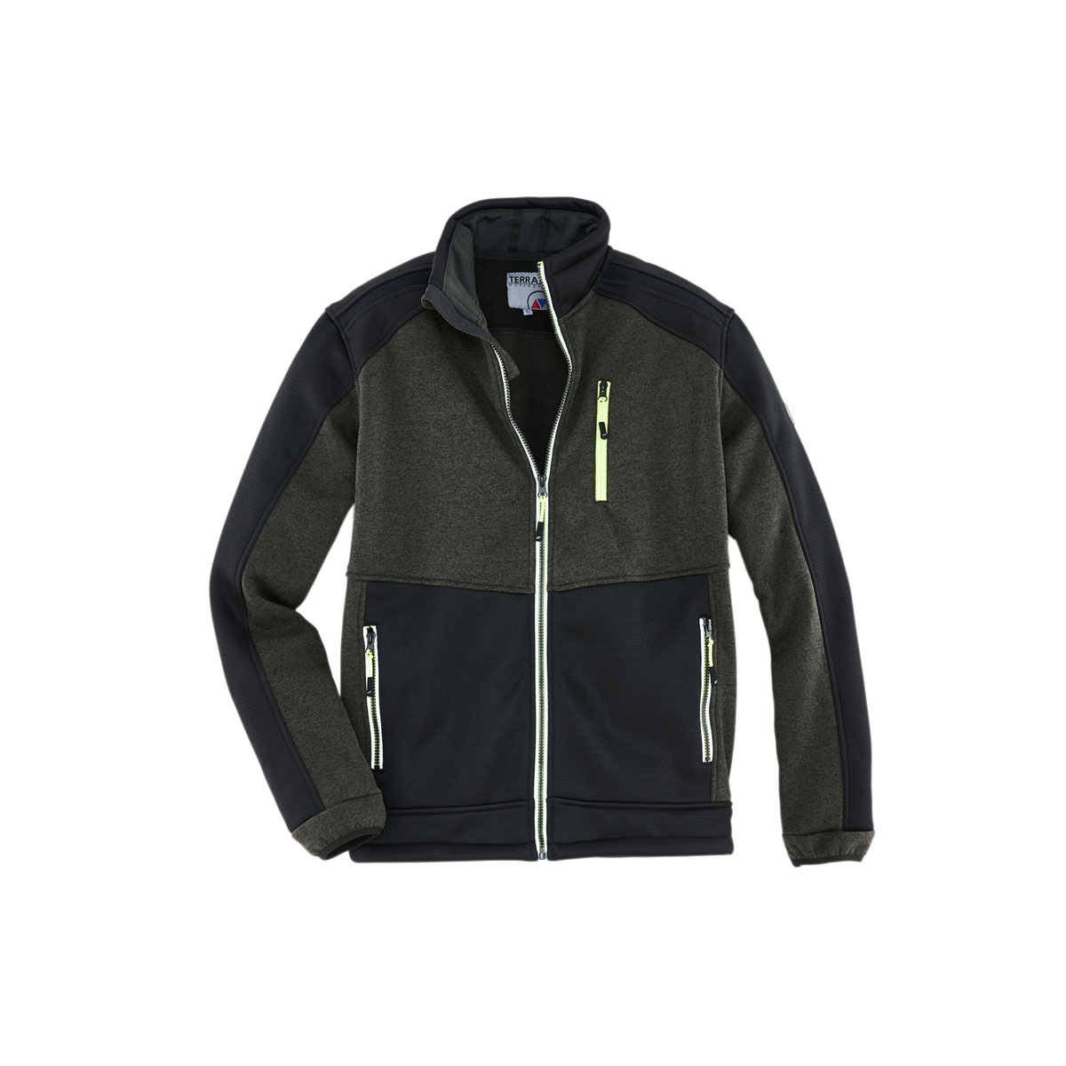 Terrax Workwear Strickfleecejacke dunkelgrün-schwarz-limette Größe S