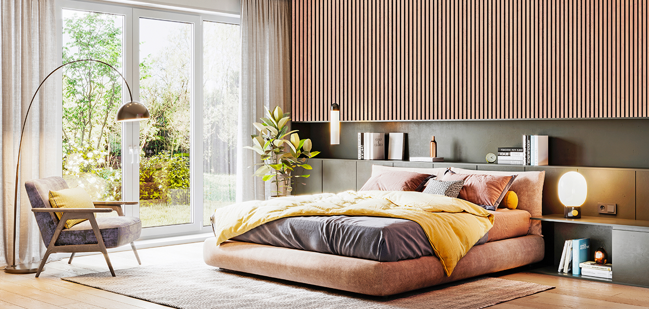 Akkustipanele mit großem Doppelbett Akkustipanele mit großem Doppelbett
