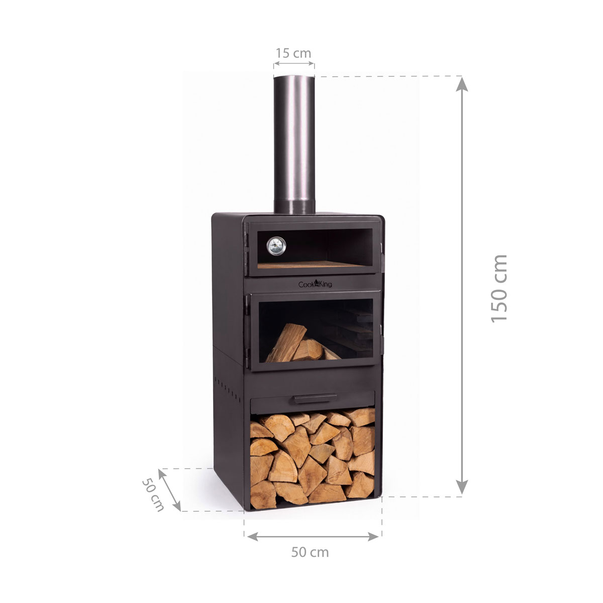 CookKing Terrassenofen Vento Plus inkl. Pizzaofen 50x50x150cm Schwarz Bild 6