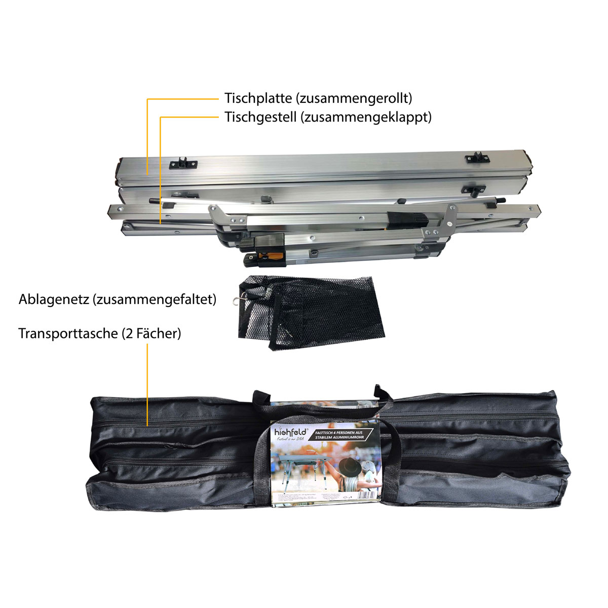 highfeld Klapptisch Campingtisch mit Ablagenetz Bild 3