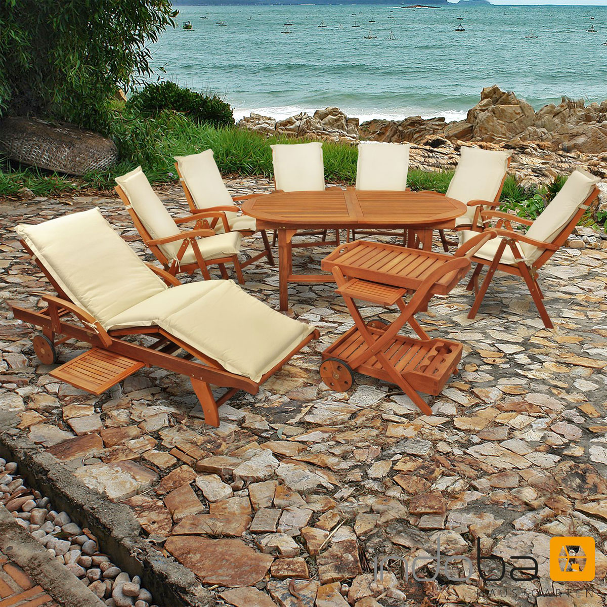 Indoba Gartenmöbel Set Sun Flair 16teilig mit Auflagen Premium Beige
