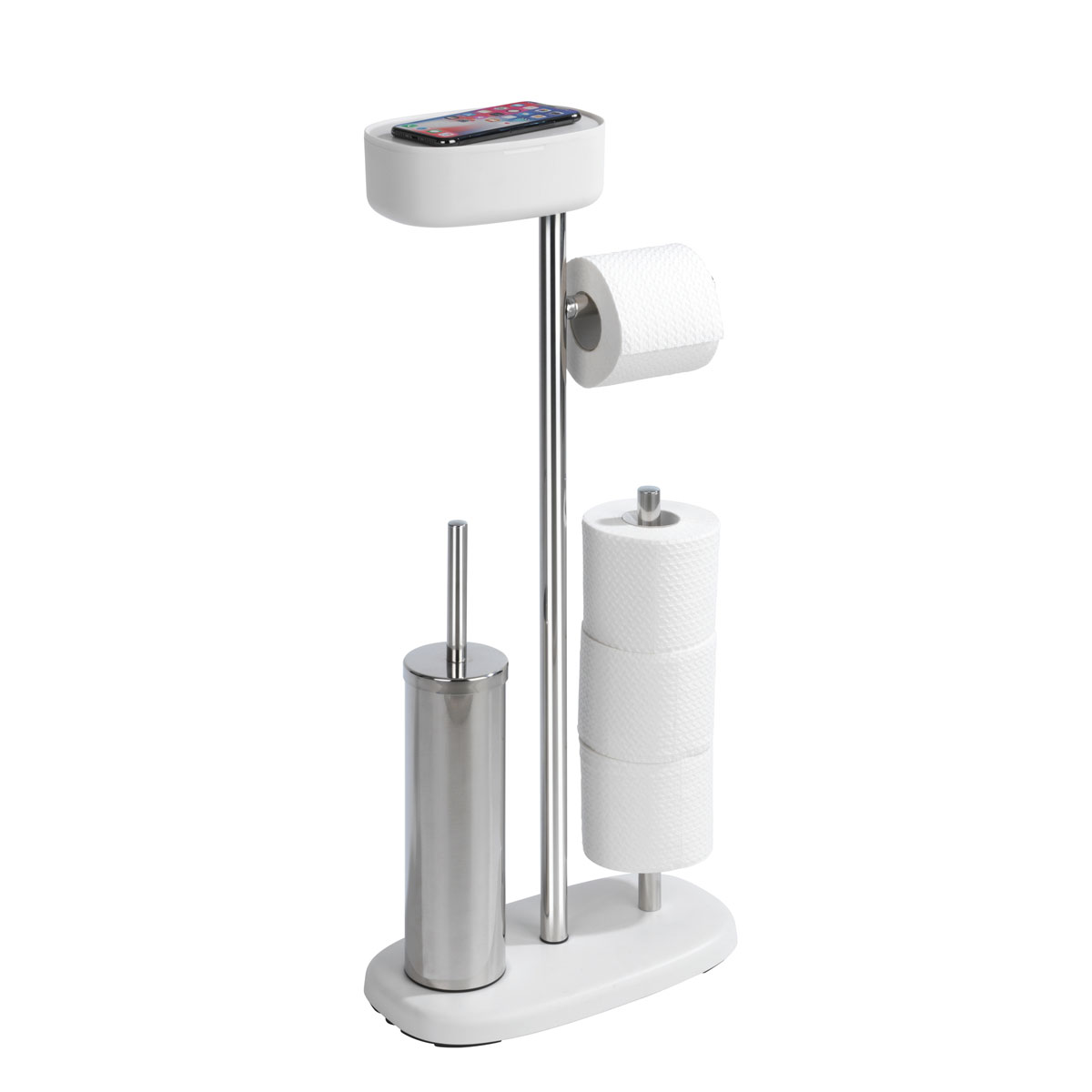 Wenko Stand WC-Garnitur mit Box Rivazza Weiß integrierter  Toilettenpapierhalter Ersatzrollenhalter und WC-Bürstenhalter mit Ablagebox  | 514827