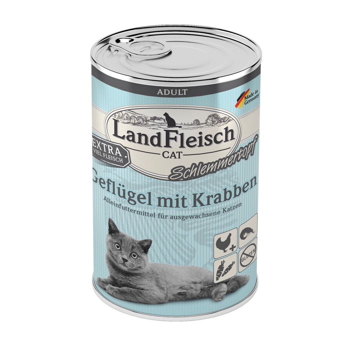 Landfleisch Cat  Adult Topf Geflügel+Krabben 400g
