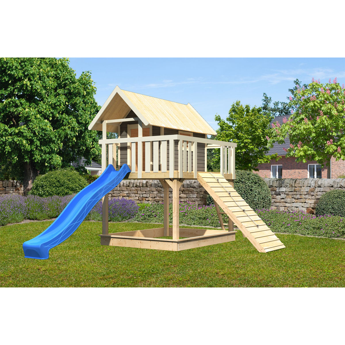 Karibu Fidel inklusive  Rampe terragrau Rutsche blau Bild 1