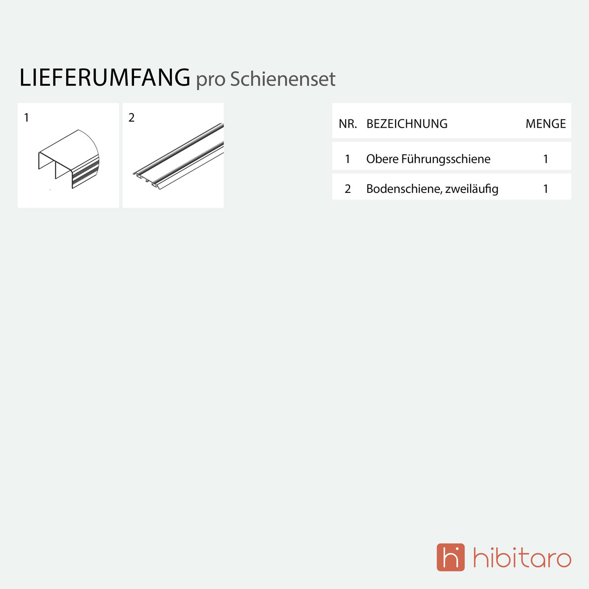 Hibitaro  Schiebetür-Bausatz BS-Standard für rahmenlose Schrank- / Nischen-Schiebetüren 2000 mm Schienenlänge 2 Beschläge in Weiß Matt Bild 4