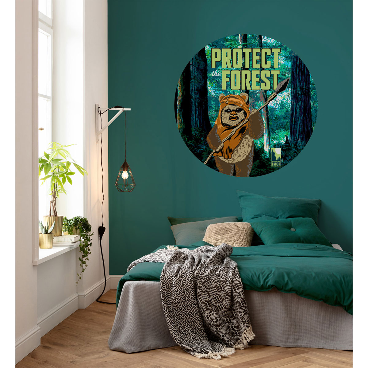 Komar Selbstklebende Vlies Fototapete rund Star Wars Protect the Forest Durchmesser 125 cm