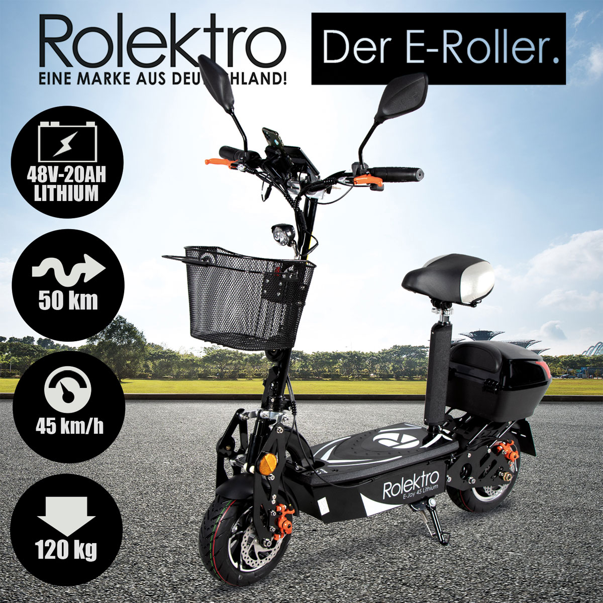 Rolektro E-Scooter E-Joy 45 Schwarz 48 V-20 AH Akku 1000 W | K001603212