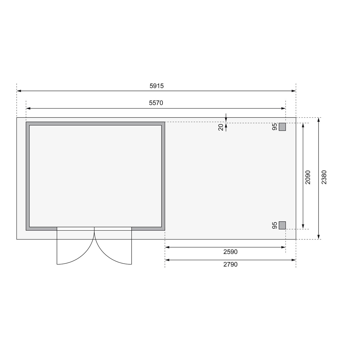Karibu Gartenhaus Askola 4 terragrau mit Anbaudach 2.80m Bild 4