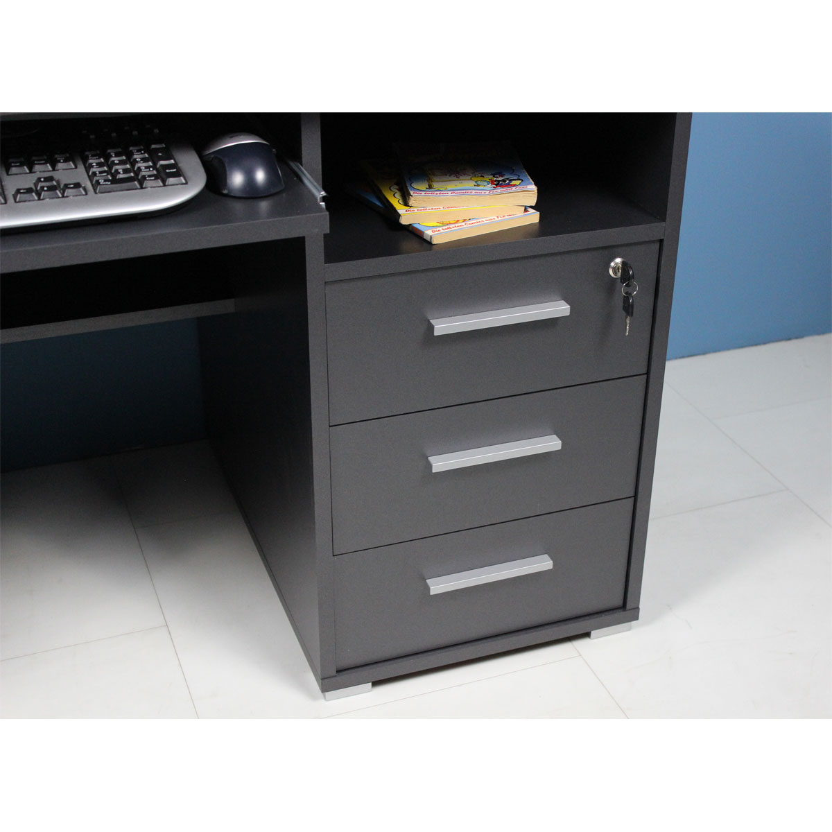 Schreibtisch Tipp abschließbar und mit Tastaturauszug 145 x 75 x 70 cm  Sonoma-Eiche-Nachbildung/weiß | K000069900 | Schreibtische