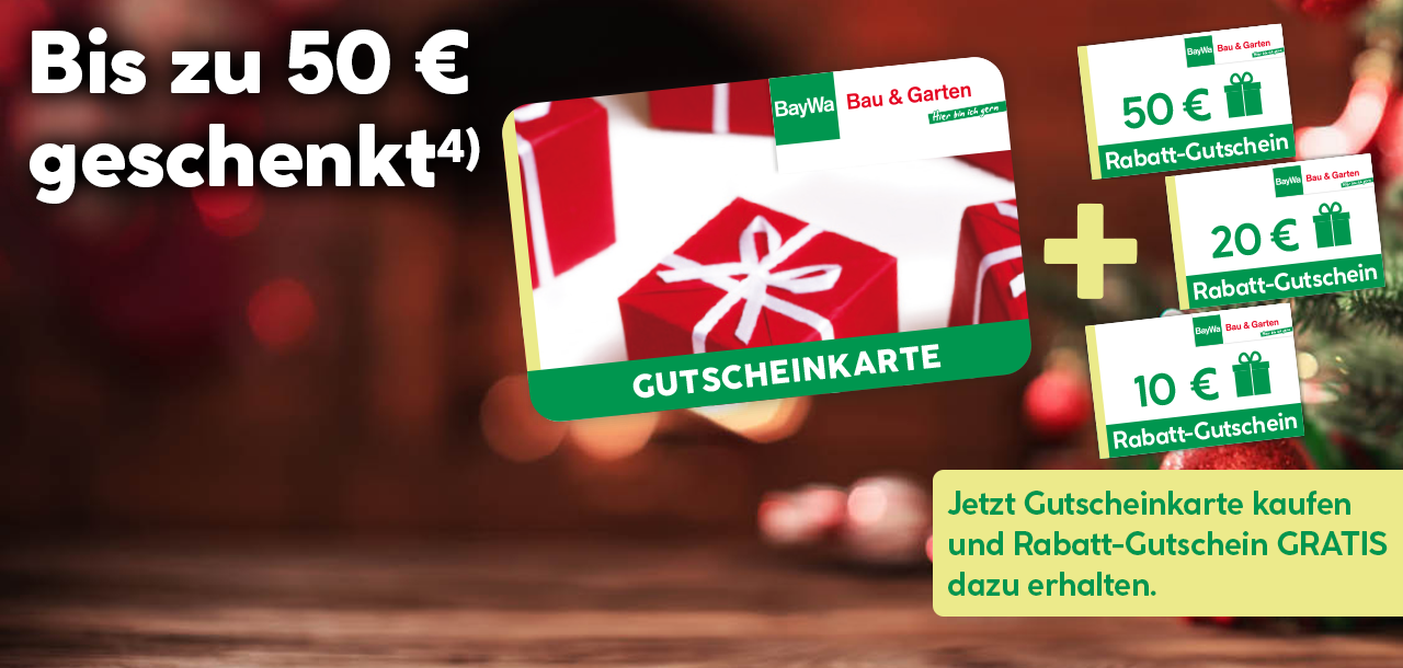 Bis zu 50 Euro geschenkt: Jetzt Gutscheinkarte kaufen und Rabatt-Gutschein GRATIS dazu erhalten. 