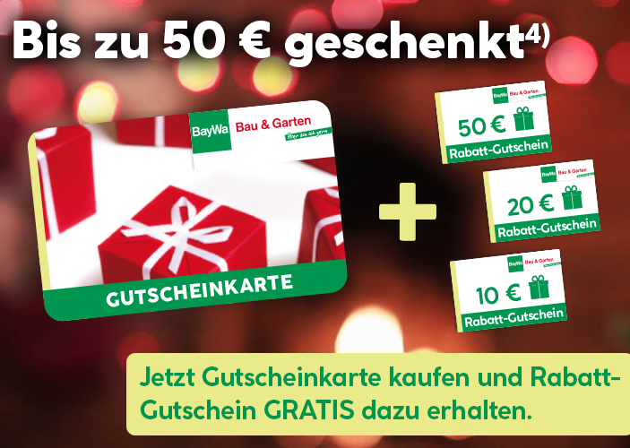 Bis zu 50 Euro geschenkt: Jetzt Gutscheinkarte kaufen und Rabatt-Gutschein GRATIS dazu erhalten. 