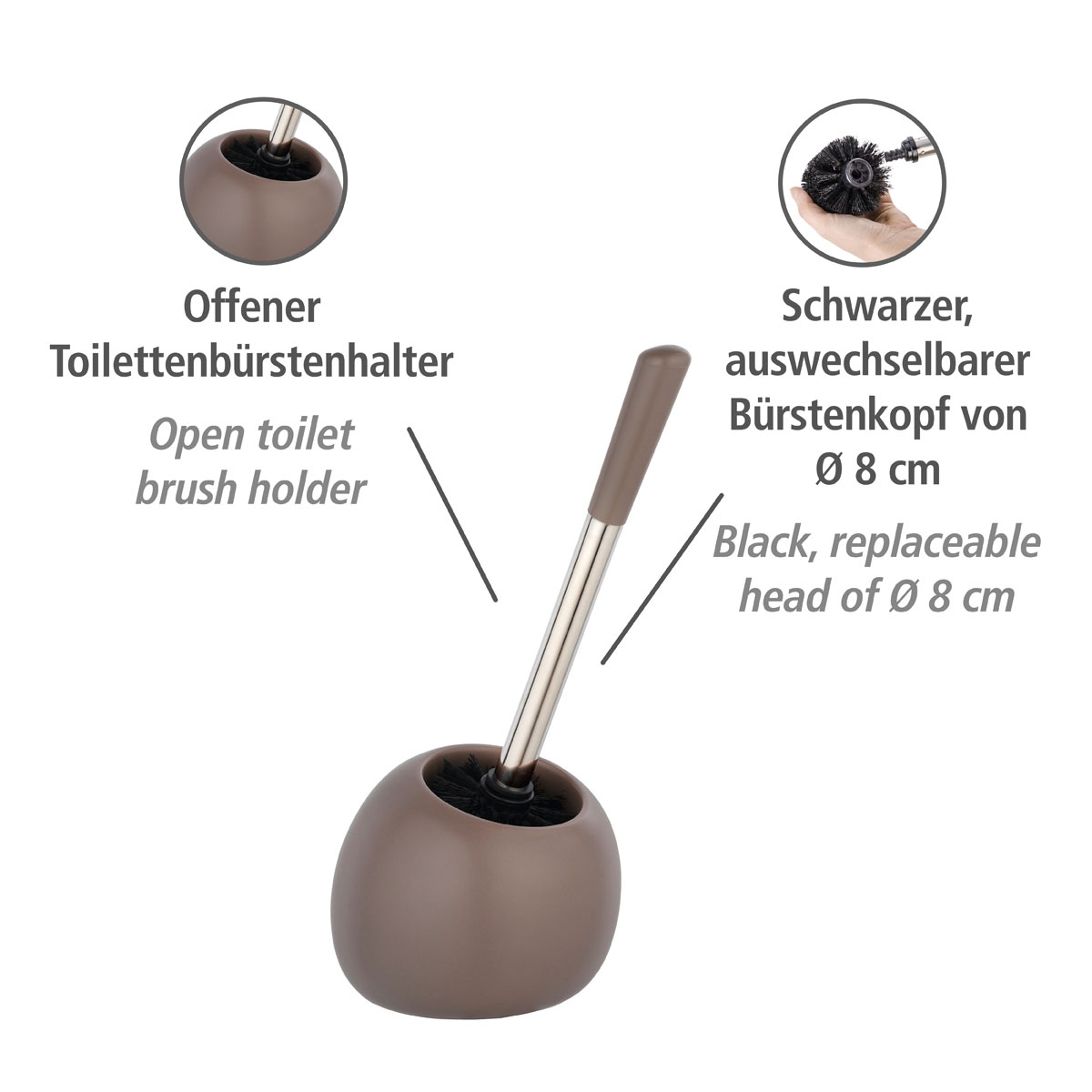 Wenko WC-Garnitur Polaris Taupe matt aus hochwertiger Keramik | 514499 | Toilettenbürstenhalter