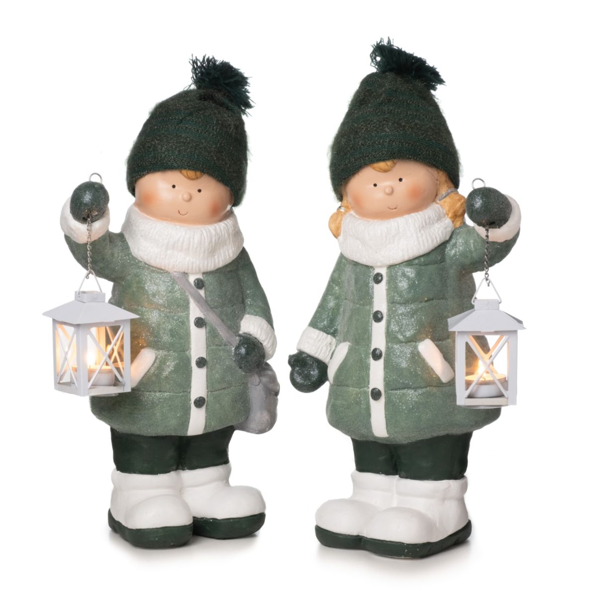 Winterkinder mit Laterne 2er-Set 46cm grün weiss