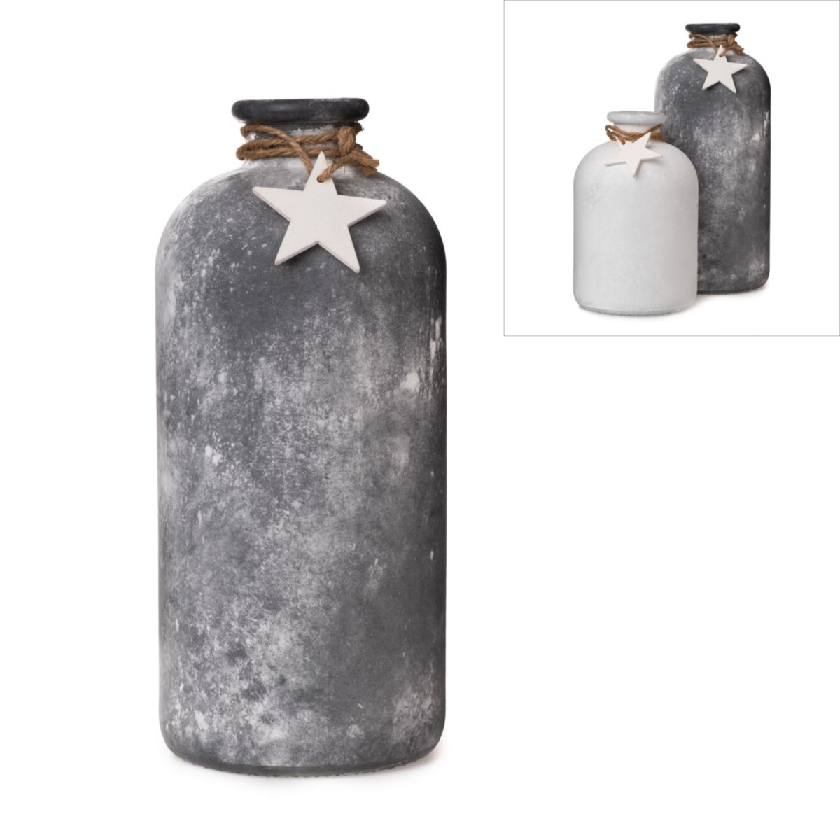 Flaschenvase mit Jute und Stern Anhänger 25cm