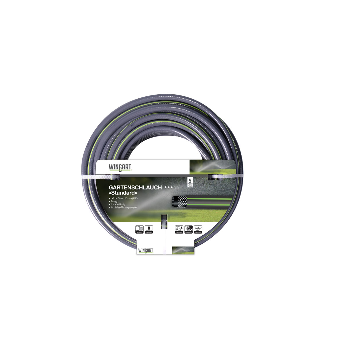 Wingart Gartenschlauch Standard grau mit grünen Streifen 1/2" 50 m