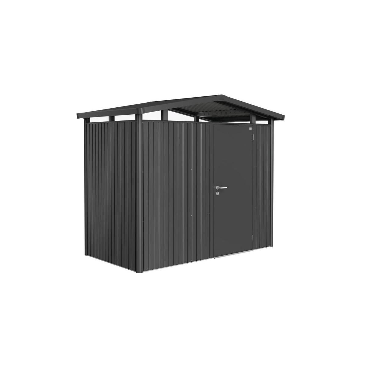 Biohort Gerätehaus Panorama Größe P1 Dunkelgrau-Metallic Standardtür