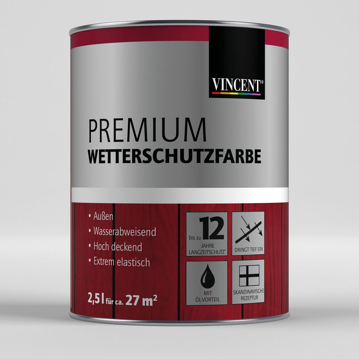 Vincent Premium Wetterschutzfarbe Silbergrau 2,5 L