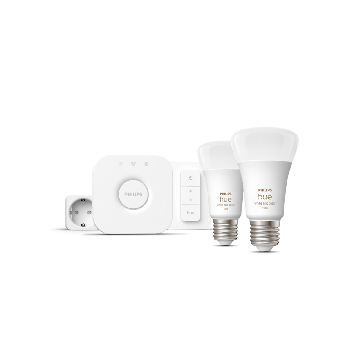 Philips Hue Starter-Set White und Color Ambiance 2 x LED-Lampe E27 Bridge Dimmschalter Smart Plug