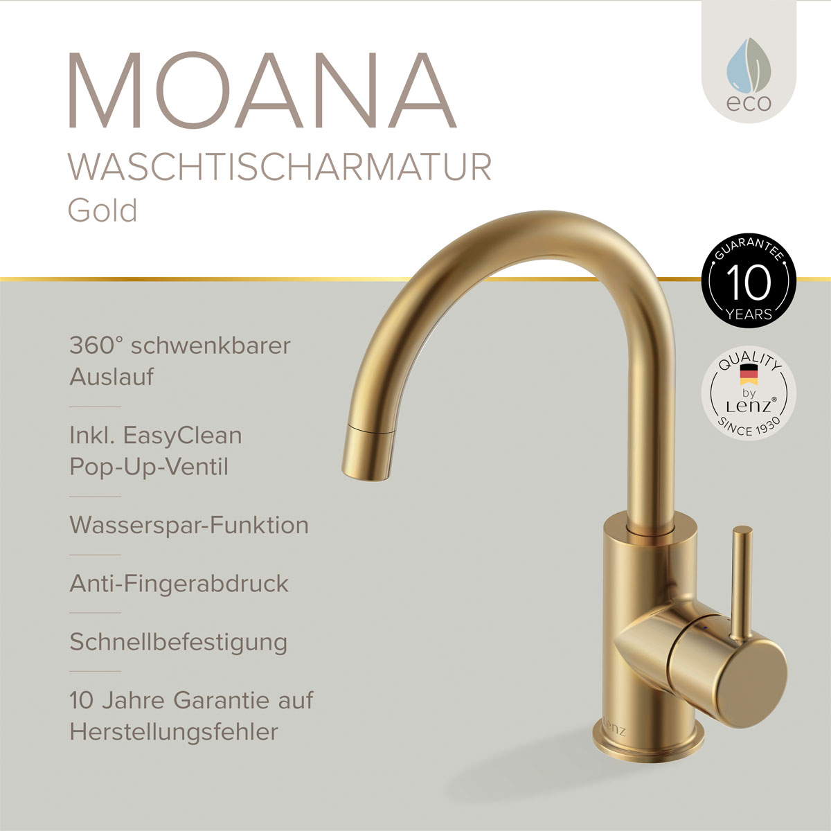 LENZ Waschtischarmatur Moana Easy-Clean Gold Bild 3