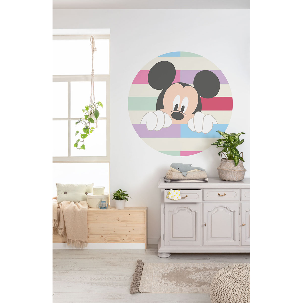 Komar Selbstklebende Vlies Fototapete rund Mickey Peek-a-boo Durchmesser 125 cm