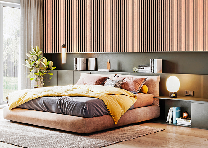 Akkustipanele mit großem Doppelbett Akkustipanele mit großem Doppelbett