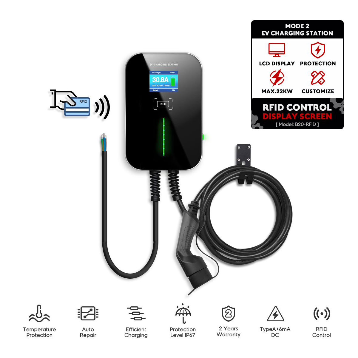 EM2GO Ladestation für KFZ 22 kW, mit Kabel und RFID Bild 3