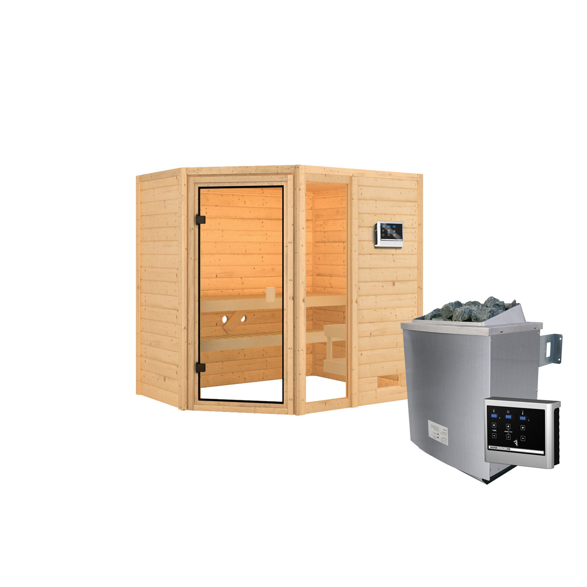 Karibu Sauna Jada naturbelassen externe Steuerung ohne Dachkranz Bild 3