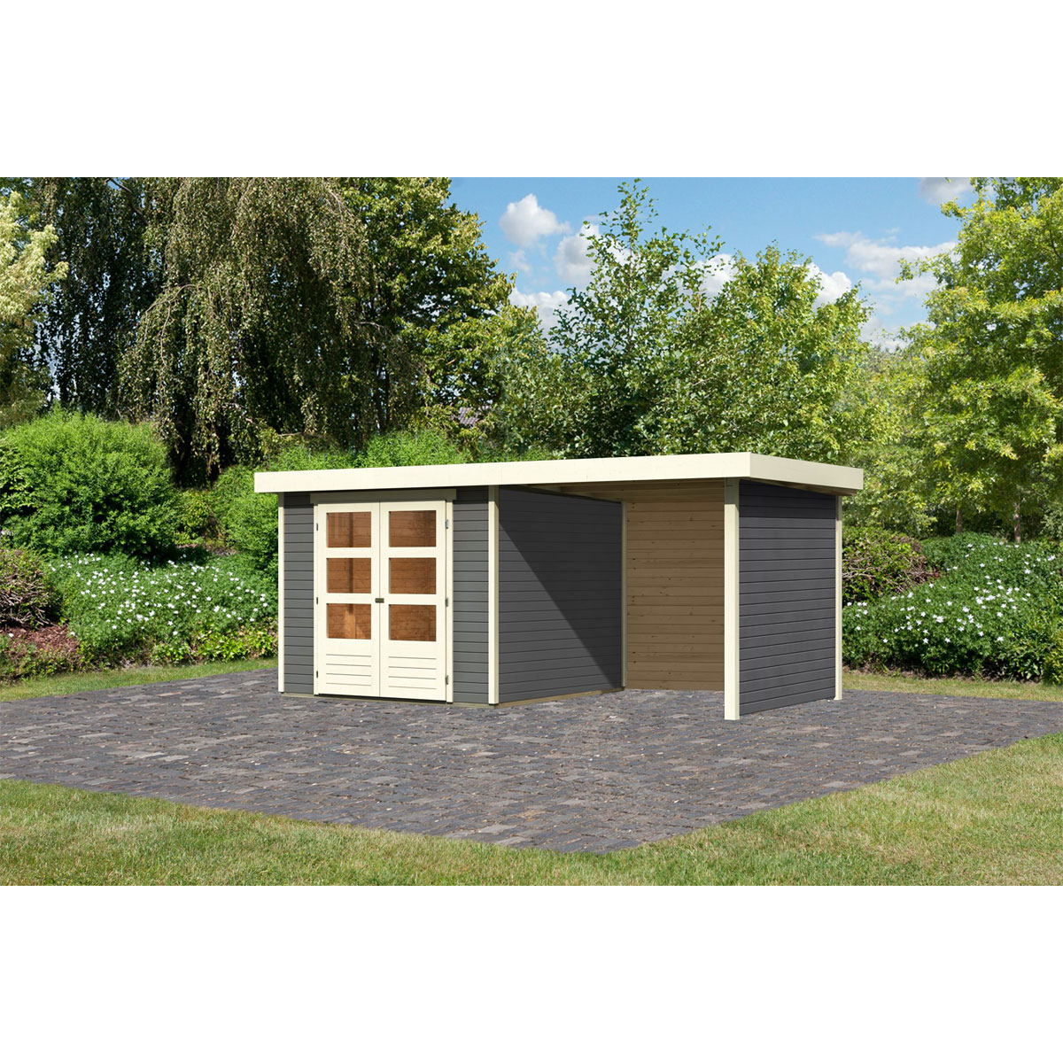 Karibu BBH Askola Set mit Anbaudach terragrau