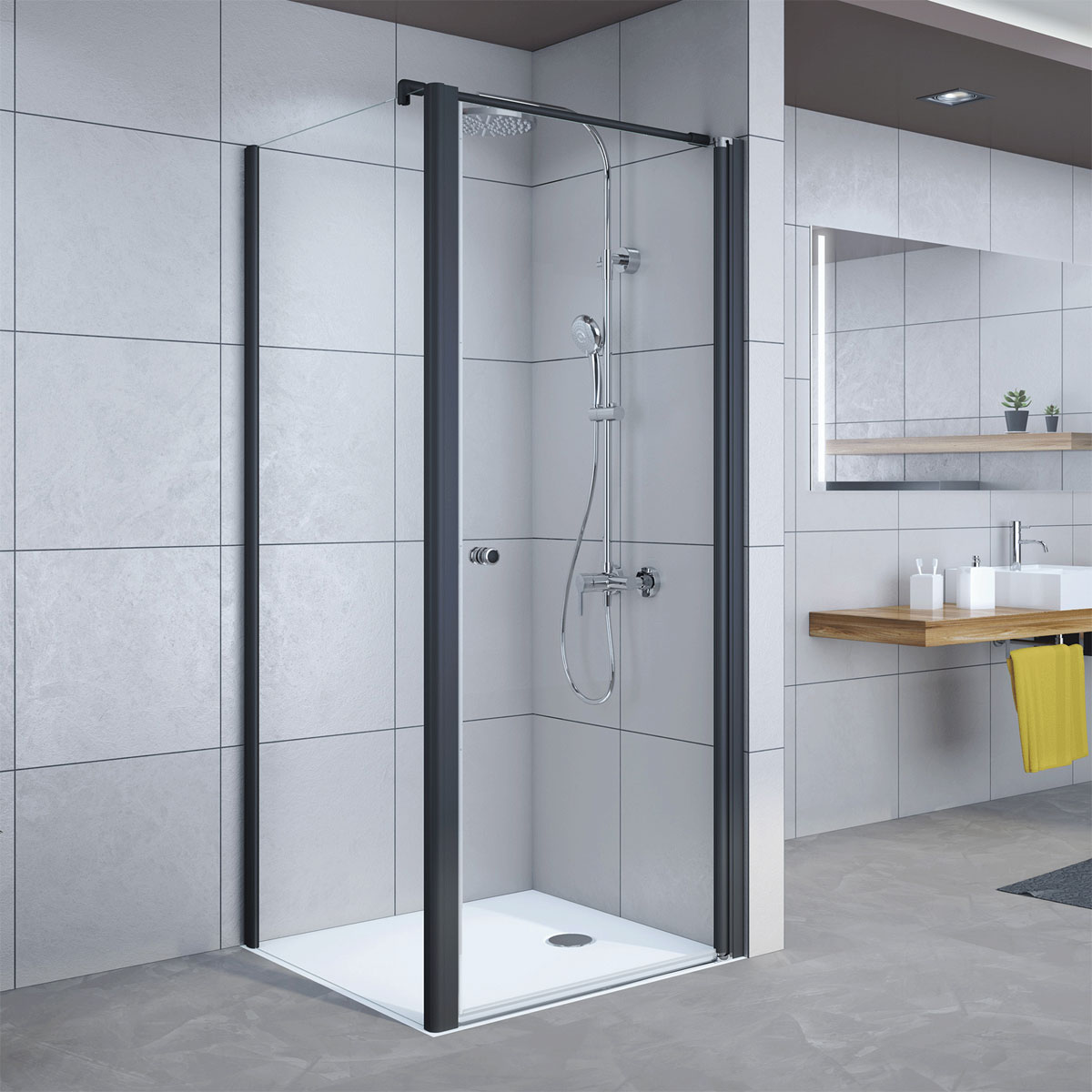 Breuer Drehtür Elana 6 für Seitenwand, Anschlag rechts, schwarz matt, Terrazzo, 800 mm