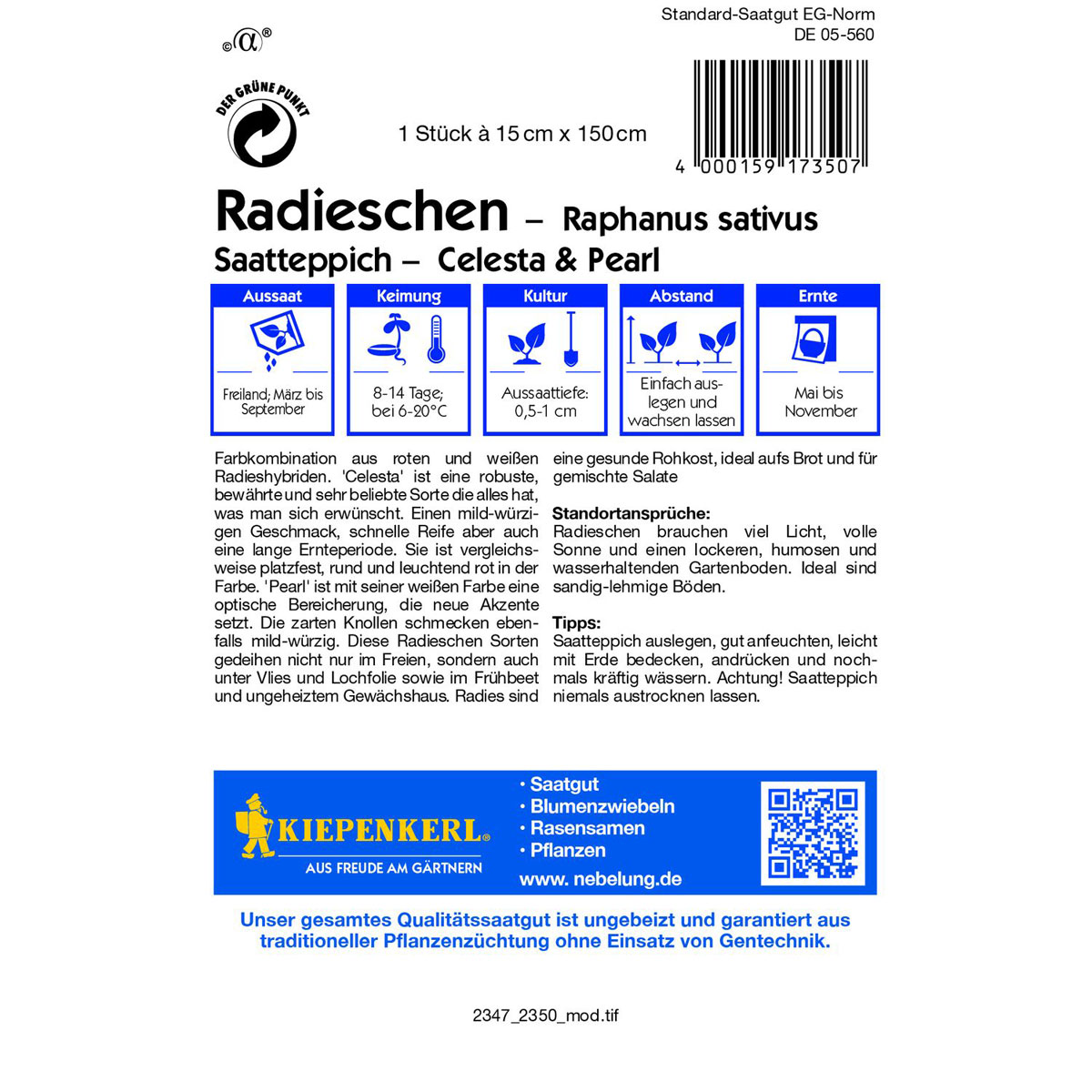 Kiepenkerl Radieschen Celesta Pearl Saatteppich Bild 3