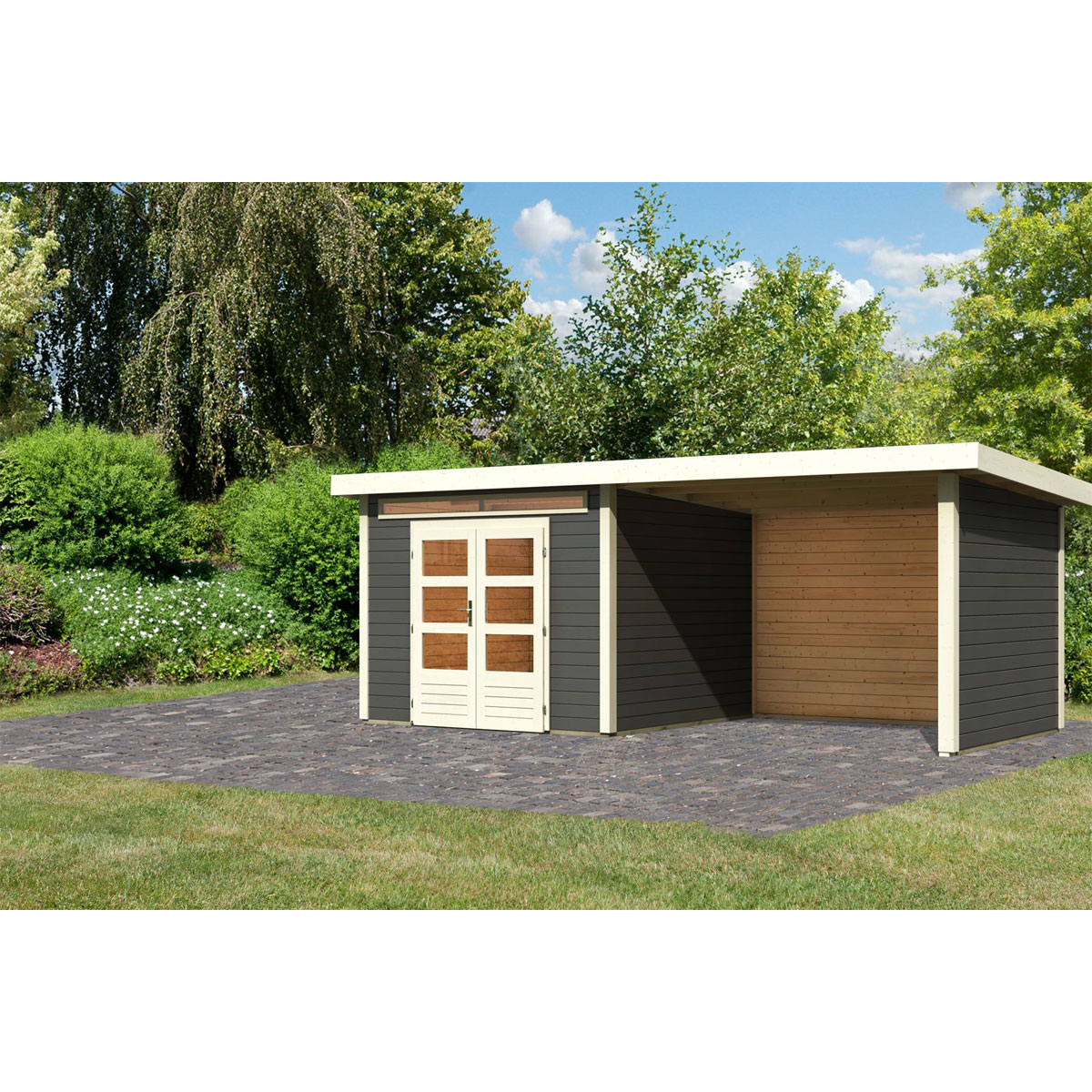 Karibu BBH Kandern 6 Set mit Anbaudach terragrau