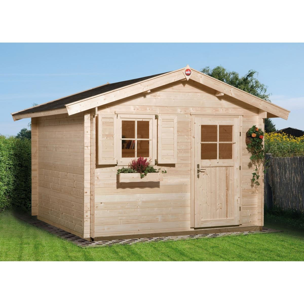 Weka Gartenhaus Premium 28 mm Flügeltür 380 x 330 x 262 cm