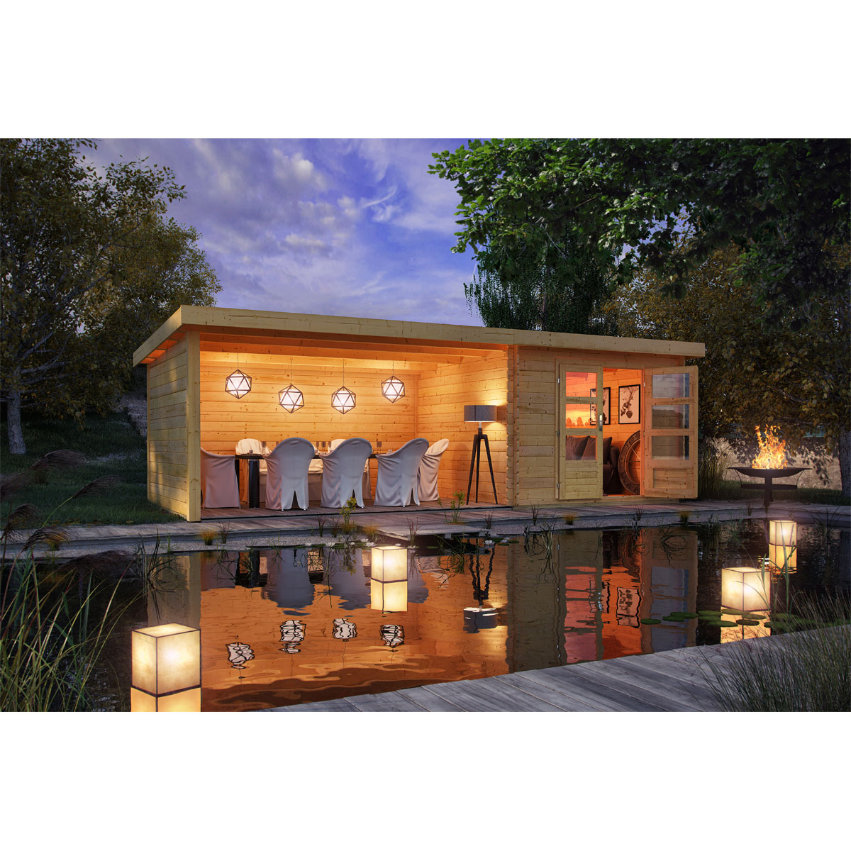 Karibu BBH Bastrup 5 Set mit Anbaudach naturbelassen