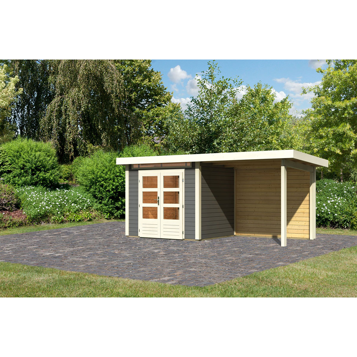 Karibu BBH Kandern 2 Set mit Anbaudach terrabrau