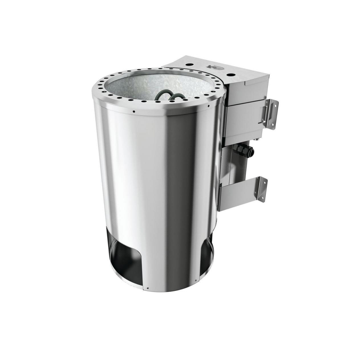 Karibu Sauna Nanja Eckeinstieg 3,6 kW Bio Ofen externe Strg modern mit Kranz graphitfarbene Glastür Bild 2