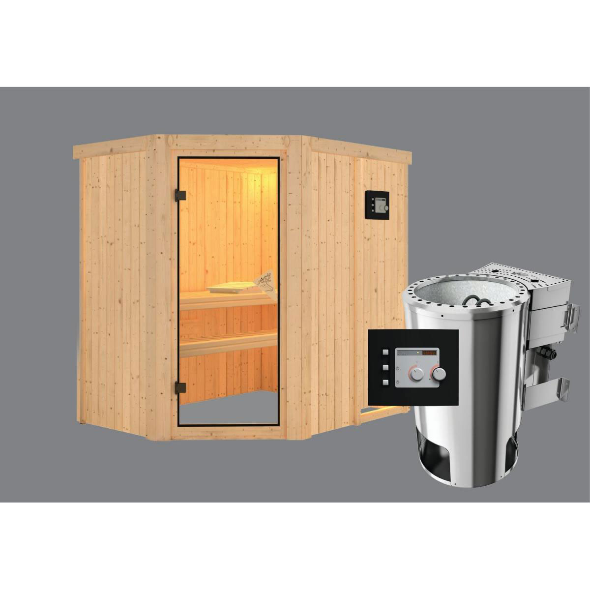 Karibu Systemsauna Saja 68 mm 3,6 kW Ofen Bio externe Strg. Bild 1