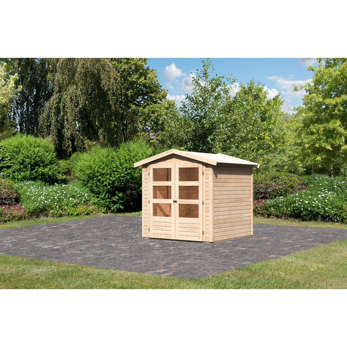 Karibu  Blockbohlenhaus Rhein 2 186 x 186 cm naturbelassen