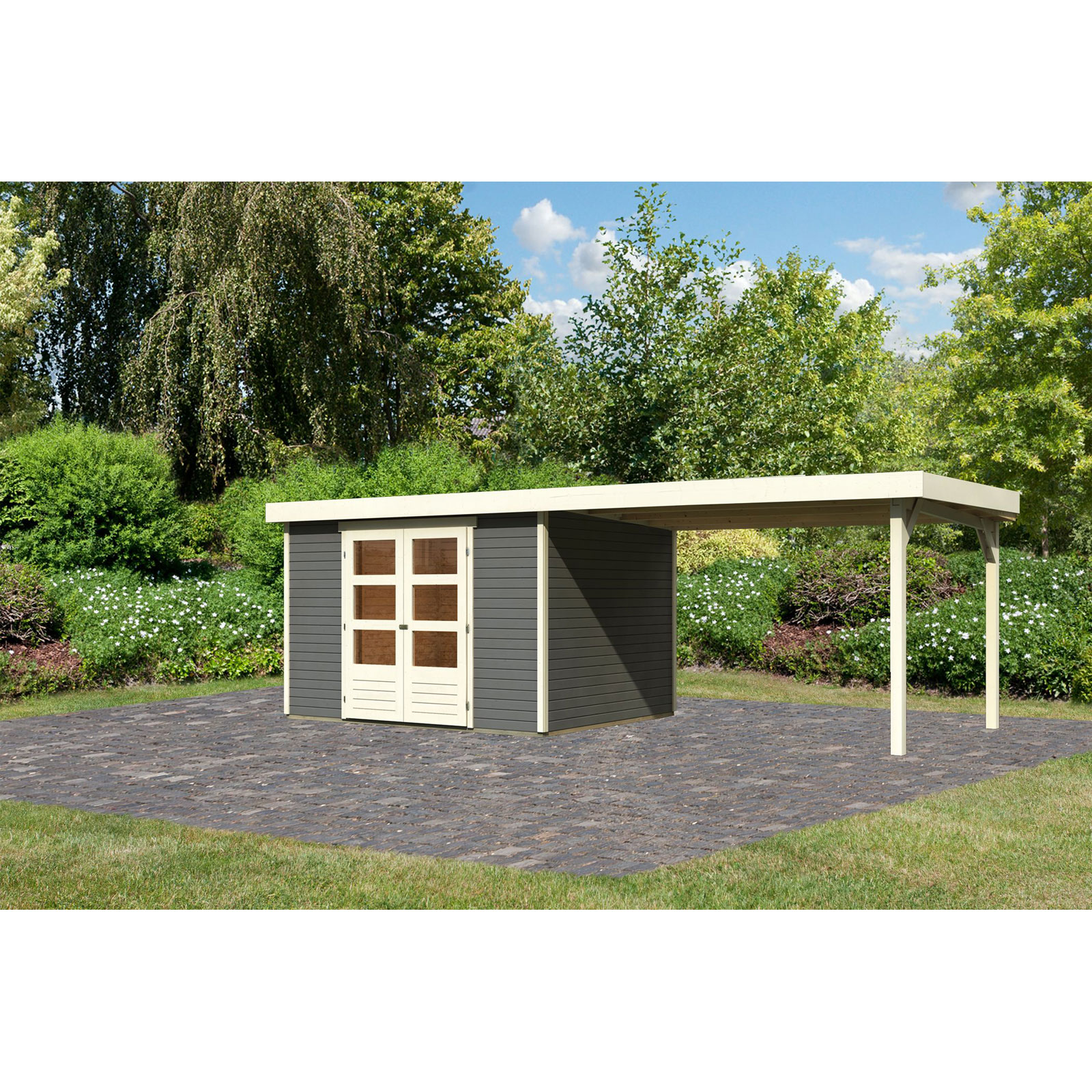 Karibu BBH Askola 5 Set mit Anbaudach terragrau